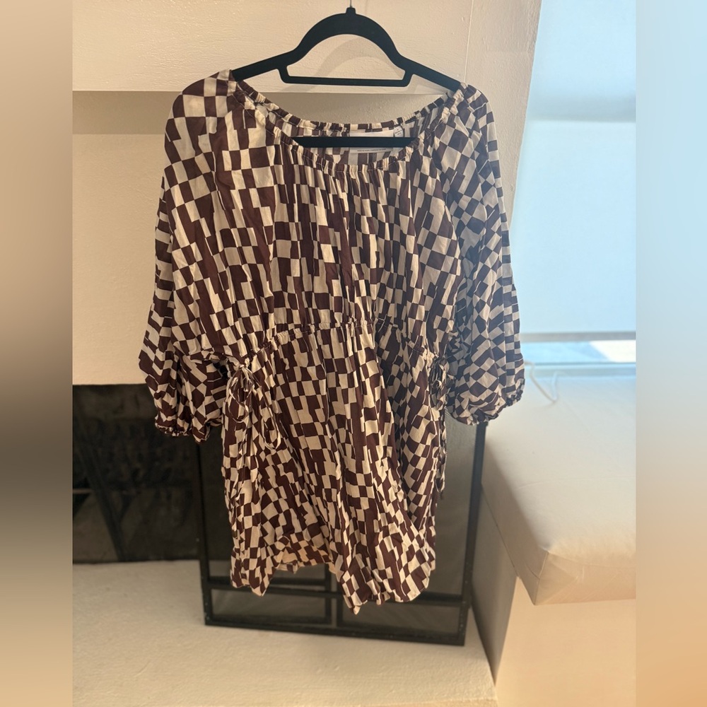 The Fifth Label Brown and White Checkered Blouse